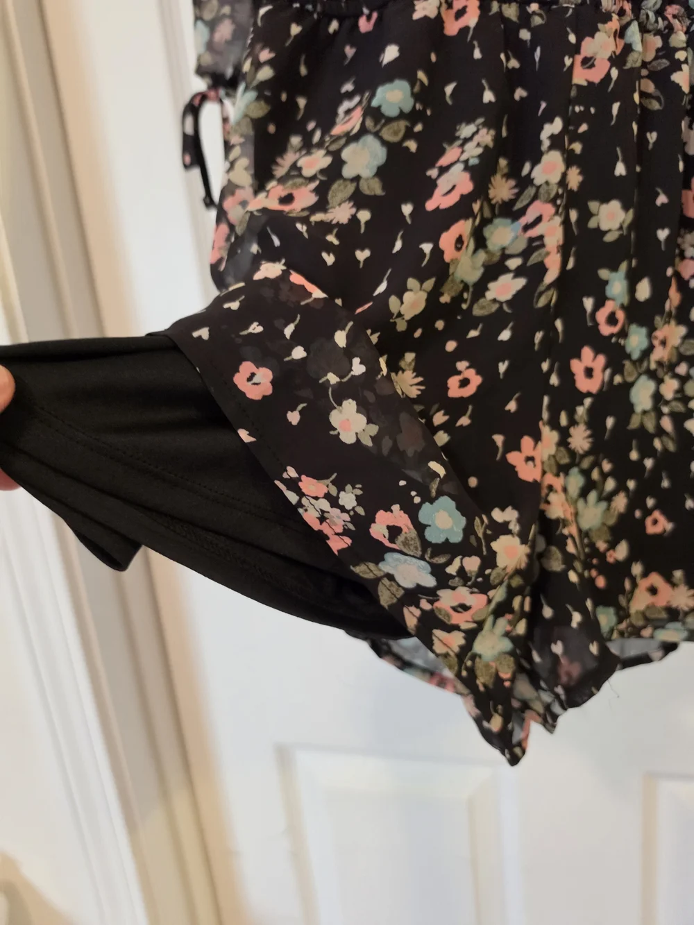 Justice Black Floral Romper with Pink and Blue Blooms Size 10